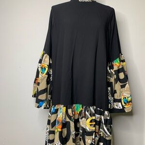 Black Dress with Colorful Patterned Sleeves